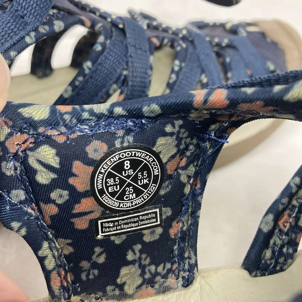 KEEN Sandals Women’s Size 8 Navy Blue Floral Outdoor Shoes Waterproof Hiking